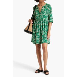 BA&SH Vlada Gathered Floral-print Crepe Mini Dress Green Size 2
